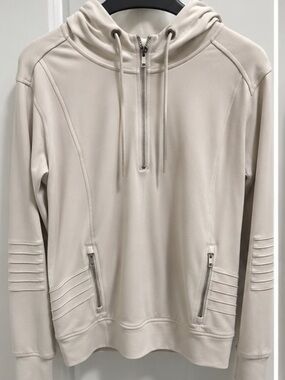 Athleta Cream Half-Zip Hooded Pullover size medium
